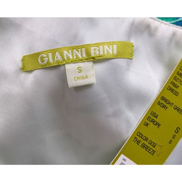 New Gianni Bini Pam Shift Minidress Small One Shoulder Green Palm Leaf Tropical - Picture 9 of 10